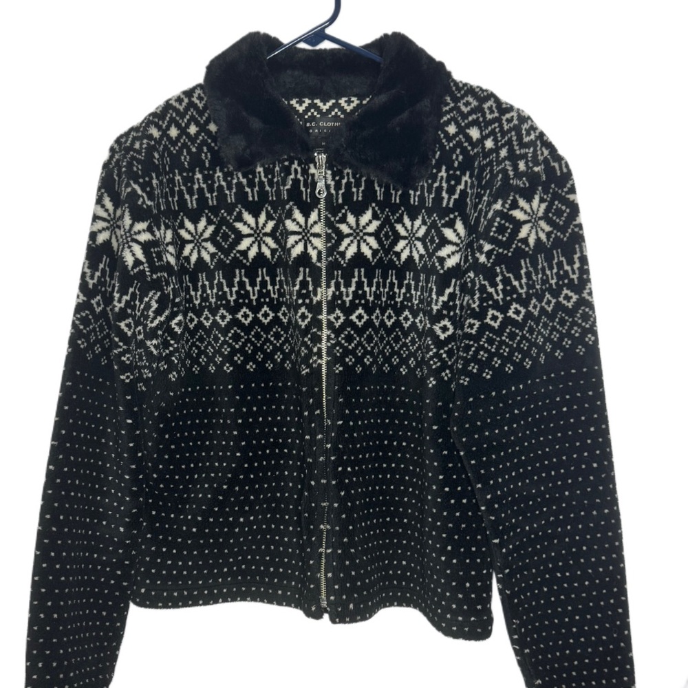 Vintage B.C. Clothing Black and White Fleece Jacket